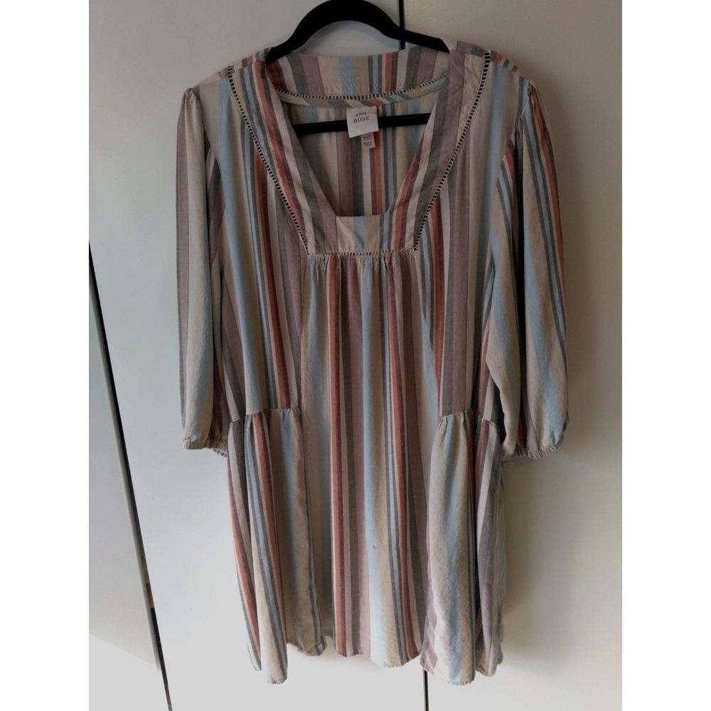 Knox Rose Linen Blend Striped Bpho Mini Dress Women Size XXL Coastal Beachy
